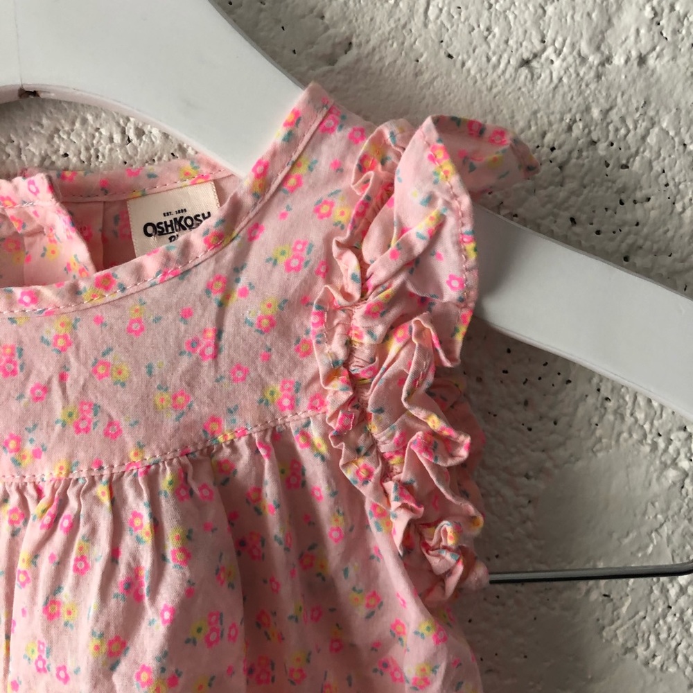 OshKosh pink floral romper sz: 9M - Picture 2 of 6